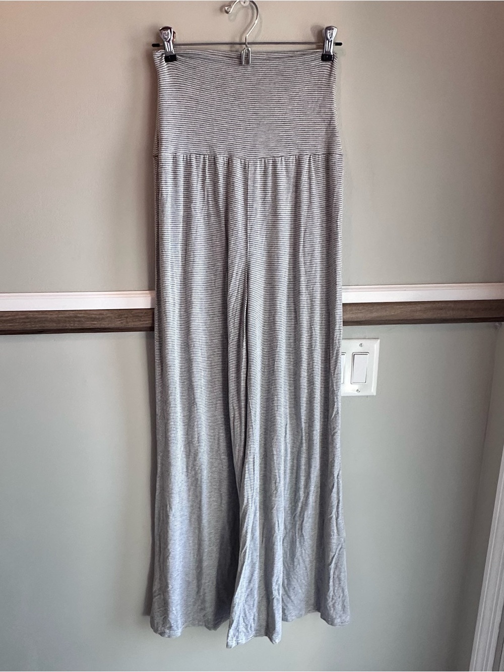 Natural Life Gray White Striped Fold Over Palazzo Pants Wide Leg Boho